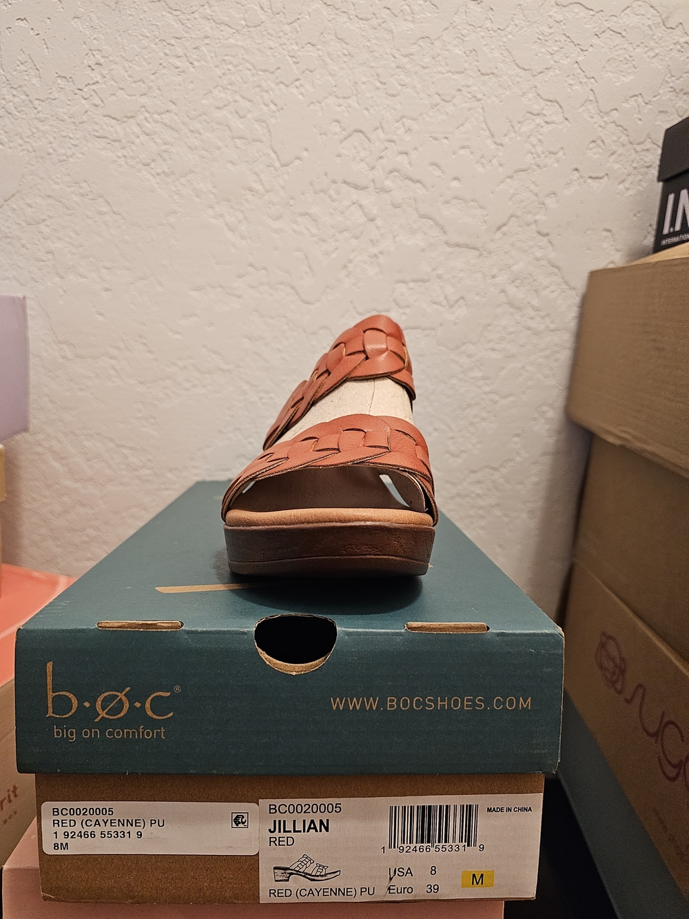 b.o.c. Jillian Woven Slip-On Sandal in Red (Cayenne)